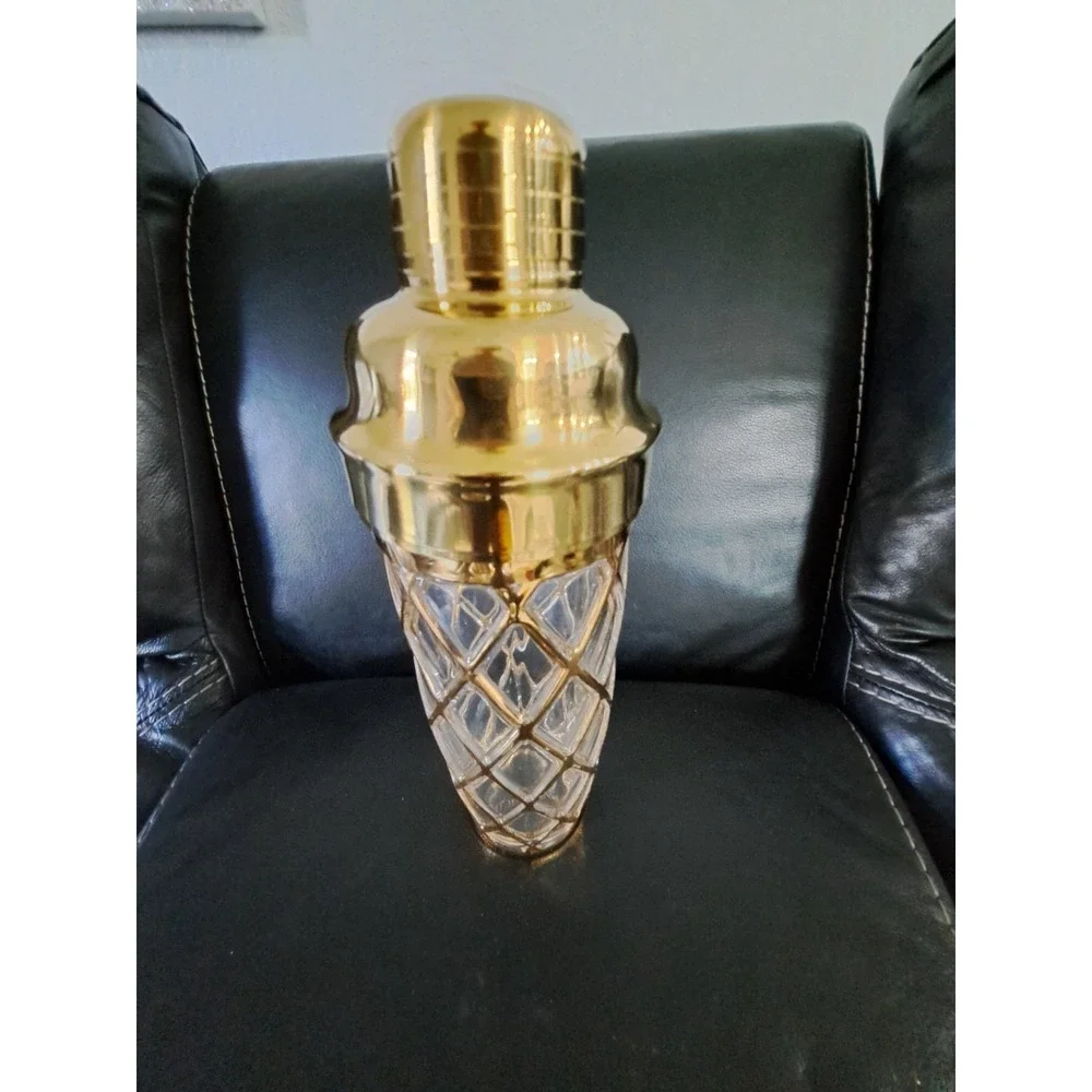 Vintage Glass 18K‎ Gold Joseph Altuzarre Gold Lattice Martini Shaker